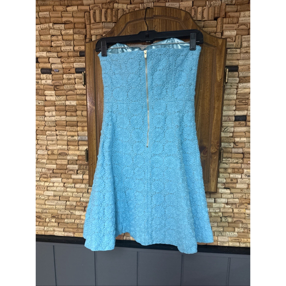 Lilly Pulitzer Vicki Dress Women 2 Teal Strapless Mini Daisy Embroidered - Picture 5 of 7